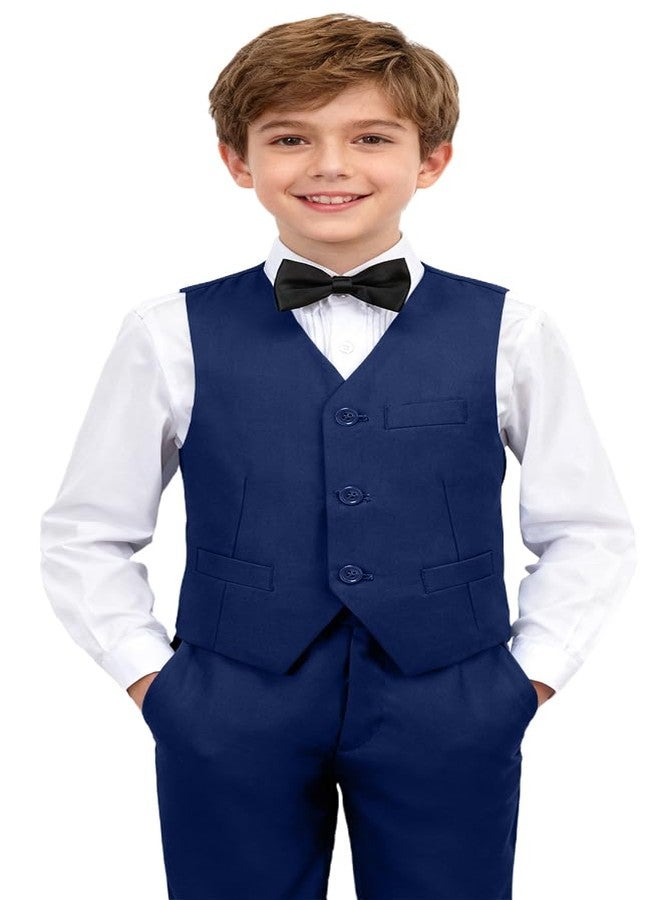 SaiLiiny Toddler Suits for Boys Wedding Suit Dress Shirt Navy Blue Vest and Pants Sets for Boy with Bow Tie Size 14 - Image 1